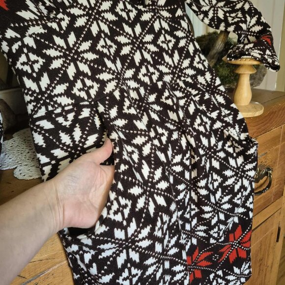 🍄 50% OFF - Scandinavian Floral Print Knit Midi Fitted Dress Cream Brown Orange - Picture 8 of 15